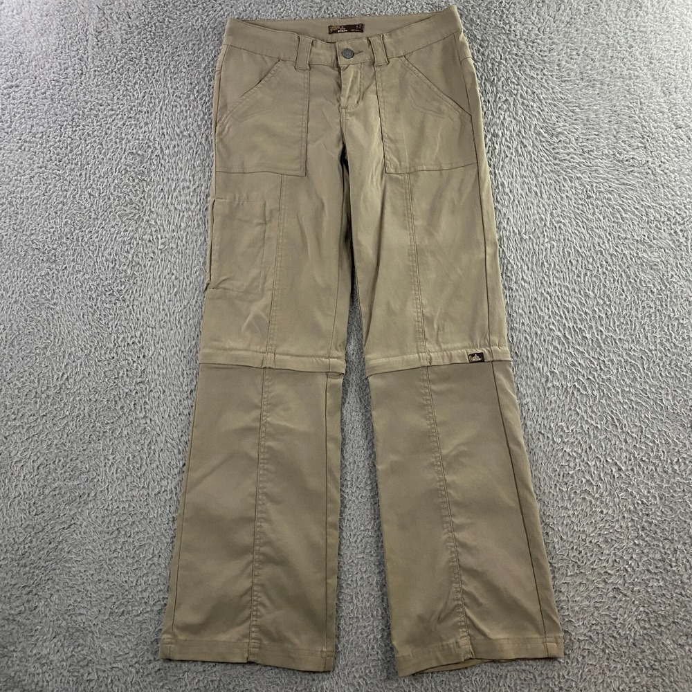 Prana Pants Womens 2 Short Monarch Convertible Zip Off Hiking Outdoor Khaki Tan